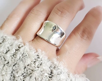 Solid Sterling Silver Ring, Statement Ring, Sterling Silver Concave Ring - 925 Stamped, Boho Chic, Bohemian, Women Chunky Ring, 925 Stamped