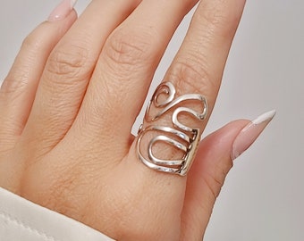 Sterling Silver 925 Wrap Ring, Statement Swirl Ring, Swirly Boho Ring, Bohemian Ring, 925 Silver Ring, Anillo de Plata