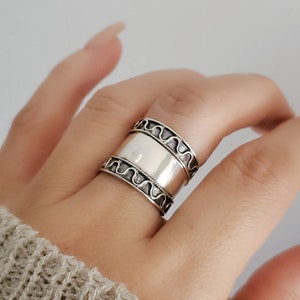 Sterling Silver Band Concave Bali Ring Wide Band Ring, Statement Thumb Band, Boho Ring, 925 Silver, size 6 to 12 image 6