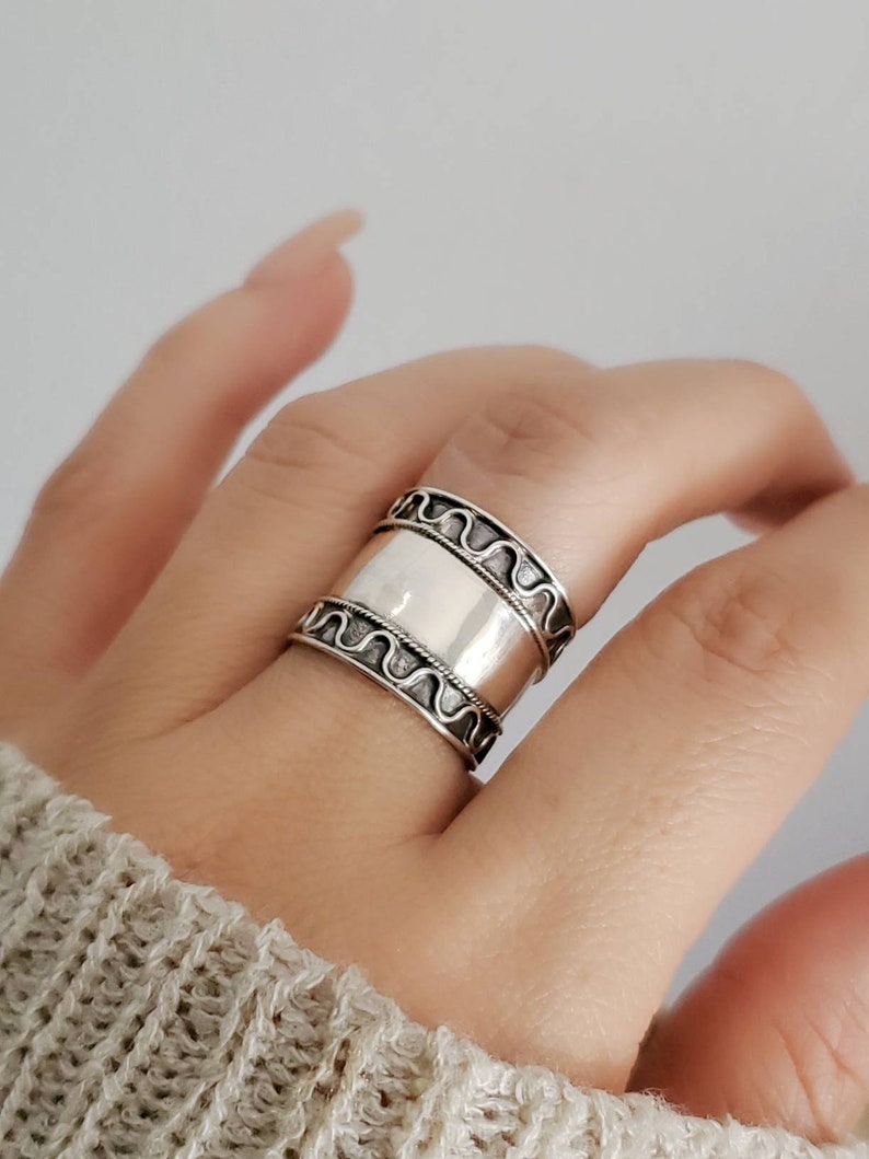 Sterling Silver Band Concave Bali Ring Wide Band Ring, Statement Thumb Band, Boho Ring, 925 Silver, size 6 to 12 image 6