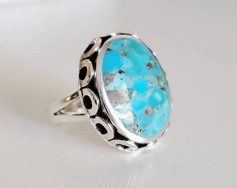 Sterling Silver Turquoise Ring For Women, Statement Stone Ring, Natural Stone, Bohemian Jewelry, Boho Ring, size 6 to 13