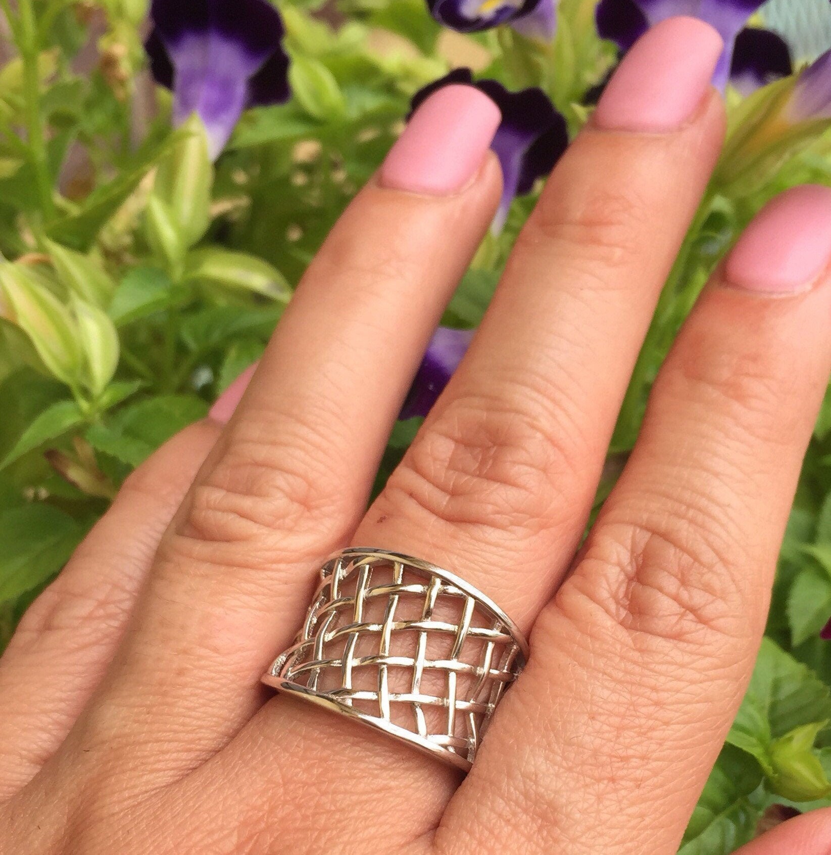 Statement Ring Net Ring Sterling Silver Ring for Women 925 Etsy