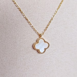 Mother of Pearl and Black Clover Gold Necklace, Reversable Pendant, Gold Chain with Clover Pendant, Four Leaf Quatrefoil Pendant, Gift Ideas image 9