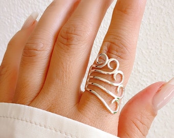 Sterling Silver Spirals Ring, Shield Ring, 925 Statement Ring, Women's Silver Ring