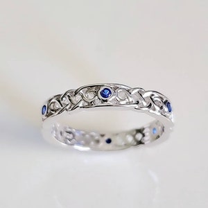 Celtic Ring, Braided Sterling Silver Sapphire Ring, Thumb Band, Gift for her, Stack Ring, 925 Stamped, size 4 - 10