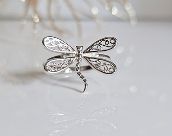 Dragonfly Ring, Sterling Silver Women Ring, 925 Statement Ring, Large Ring, Tarnish Free, size 3, 4,5, 6, 7, 8, 9, 10, 11