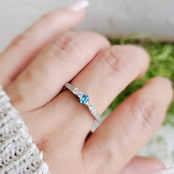 Dainty Aquamarine Ring, Sterling Silver Women Ring, Promise Ring, Anniversary Ring, Engagement Band, non tarnish