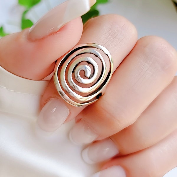 Spiralring aus Sterlingsilber, Großer Kreis Spiralring, Swirly Boho Ring, Boho Ring, 925 Silber Ring, Anillo de Plata