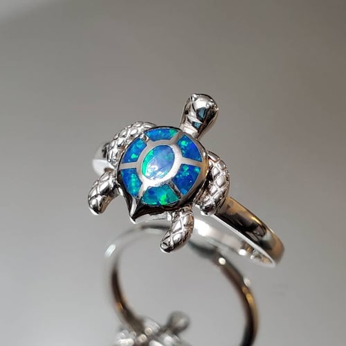 Promotie Competitief effect Blue Opal Turtle Sterling Silver Women Ring 925 Stamped - Etsy