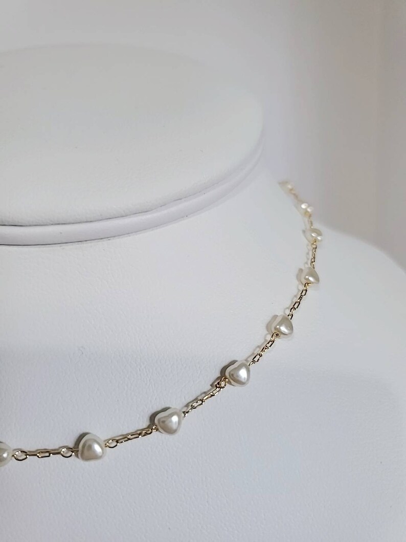 Pearl Hearts Necklace, Women's Dainty Necklace for Layering, Brides Necklace, Anniversary Gift, Minimalist Pearls, Gift for Bridesmaids image 6