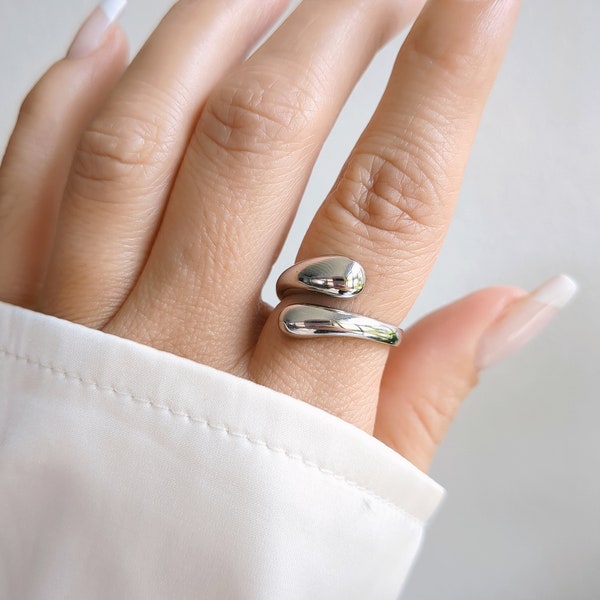 Wickelring aus Sterlingsilber, abstrakter Ring, klobiger Paddelring, verstellbarer Ring, Daumenring, stapelbarer Ring, 925er Silber