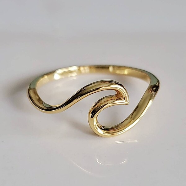 Gold Wave Ring, 14K Gold Over Sterling Silver, Ocean Inspire Ring, Boho Chic Jewelry, Rolling Wave Ring, Sea Ring