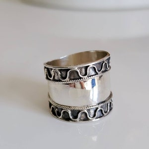 Sterling Silver Band Concave Bali Ring Wide Band Ring, Statement Thumb Band, Boho Ring, 925 Silver, size 6 to 12 image 5