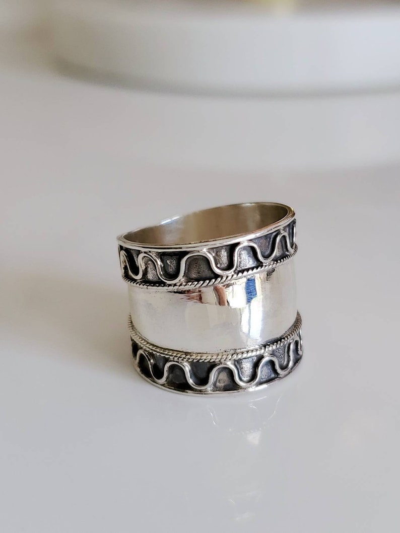 Sterling Silver Band Concave Bali Ring Wide Band Ring, Statement Thumb Band, Boho Ring, 925 Silver, size 6 to 12 image 5