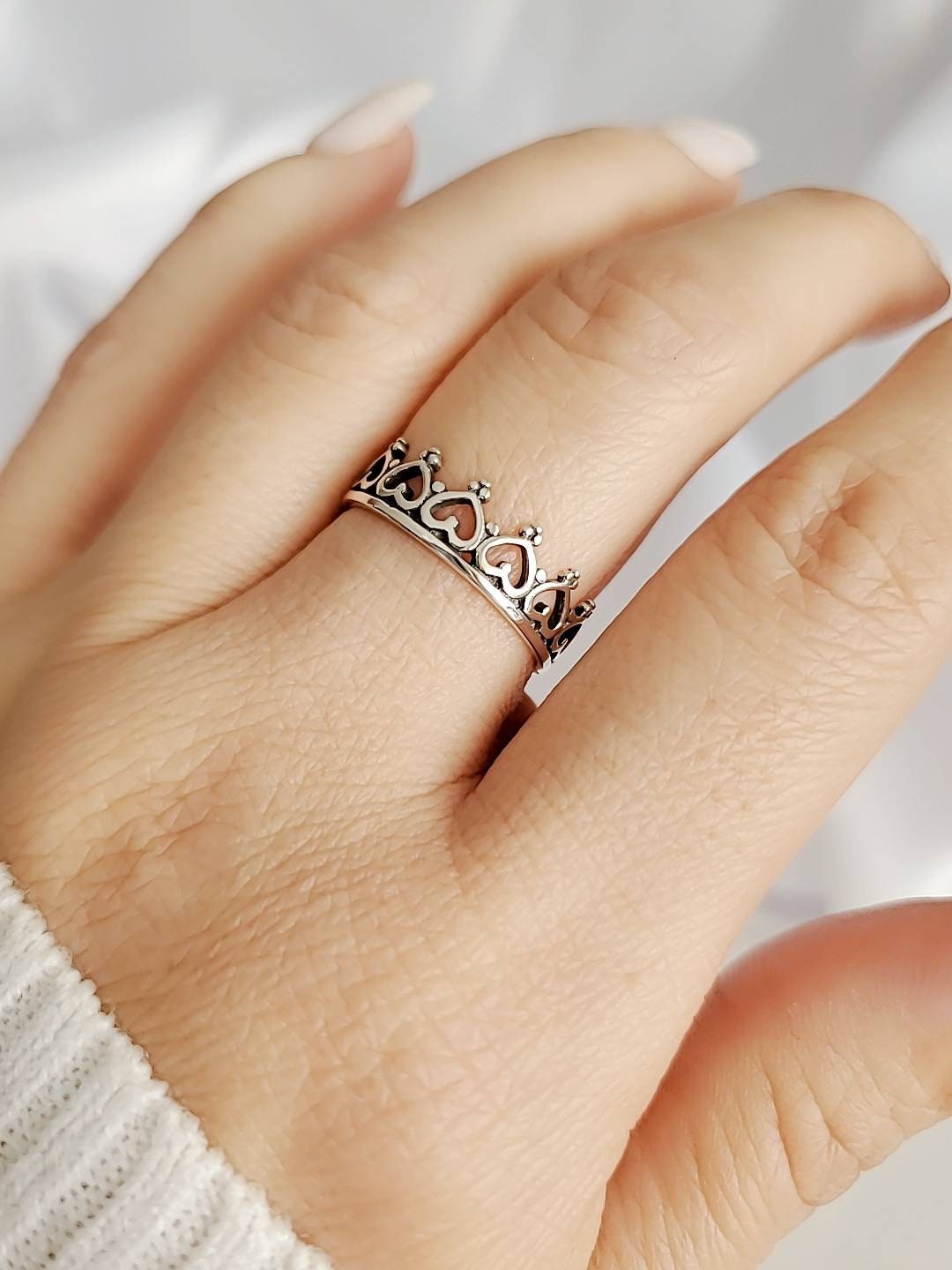 Crown Heart Ring Sterling Silver Women Ring Princess Ring Etsy