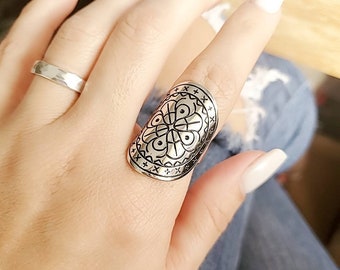 Shield Ring, Sterling Silver Ring, Bohemian Large Ring, Statement Ring, Boho Gipsy Tribal Large Ring, 925 Stamped, non tarnish