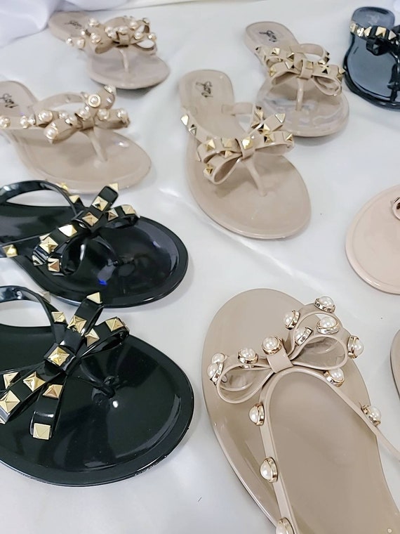 jelly sandals with bow and studs