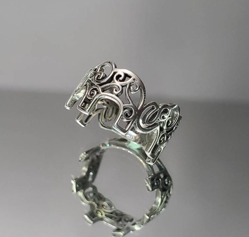 Elephant Ring Sterling Silver Ring Bold Filigree Thumb Wide Band, Statement Ring, Bali Ring, Bohemian Mandala Ring image 2