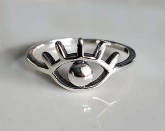 Eye Sterling Silver Ring, Dainty Ring, Evil Eye Ring, Minimalist All Seeing Eye Women Protection Amulet Ring, size 3-13