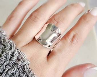 Concave Ring, Sterling Silver Ring - 925 Stamped, Boho Chic, Bali, Bohemian, Statement Women Ring