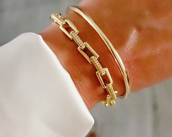 Cuff Bracelet, Open Cuff Bracelet, 18K Gold filled cable bracelet, Silver bangle, Stack bracelet, Statement Bracelet