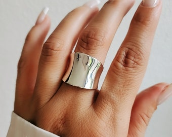Solid Sterling Silver Concave Ring, Silver Ring for Women, 925 Stamped, Boho Chic, Bali, Bohemian, Statement Women Ring, Size 4-14