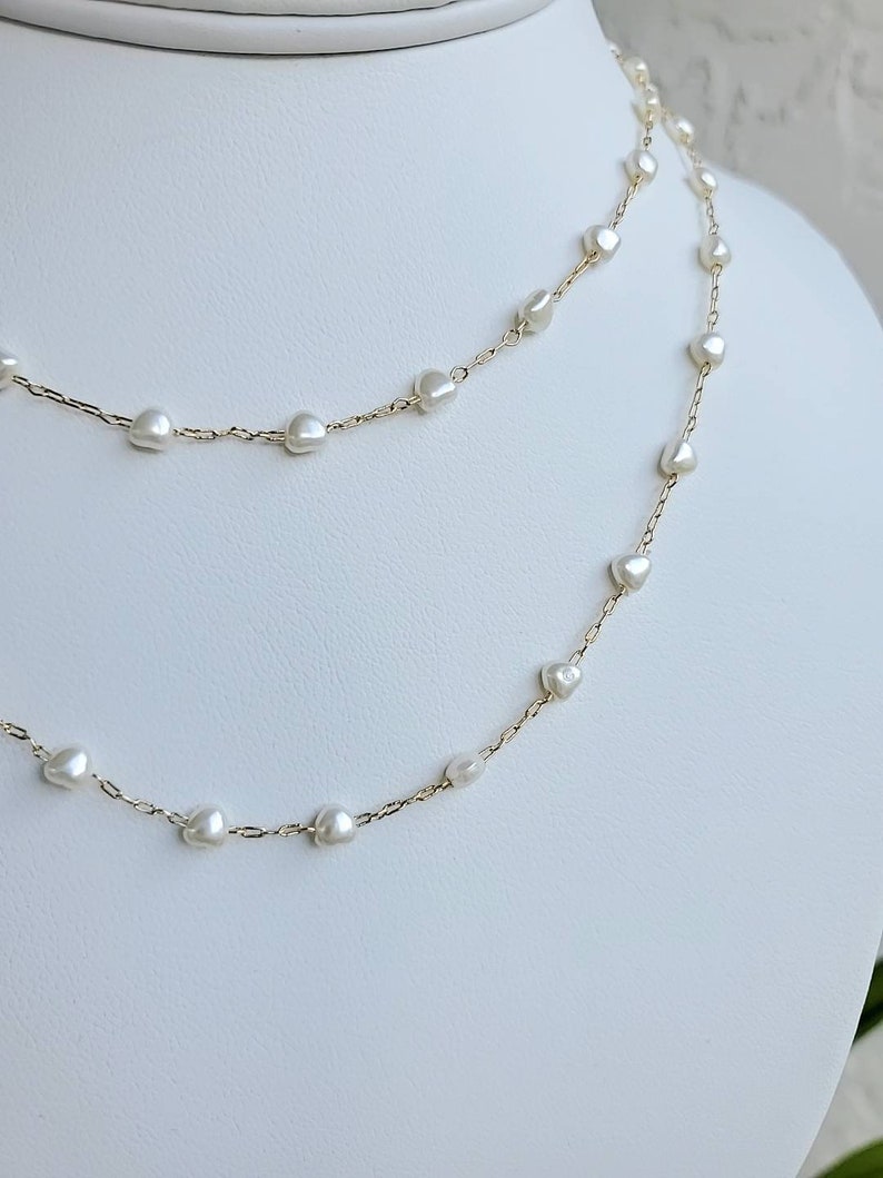 Pearl Hearts Necklace, Women's Dainty Necklace for Layering, Brides Necklace, Anniversary Gift, Minimalist Pearls, Gift for Bridesmaids image 10