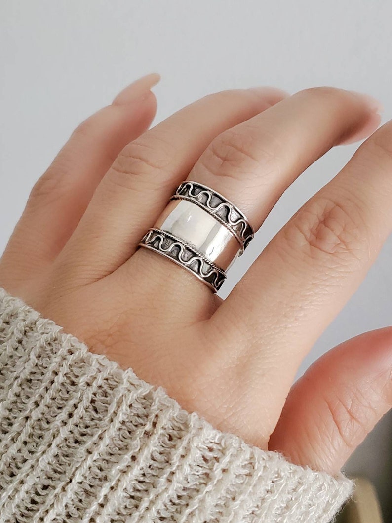 Sterling Silver Band Concave Bali Ring Wide Band Ring, Statement Thumb Band, Boho Ring, 925 Silver, size 6 to 12 image 1