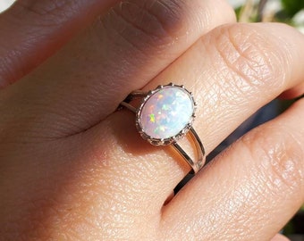 White Opal Ring, Women Ring, Dainty Stack Ring, Delicate Ring, Bohemian, Minimalist Ring