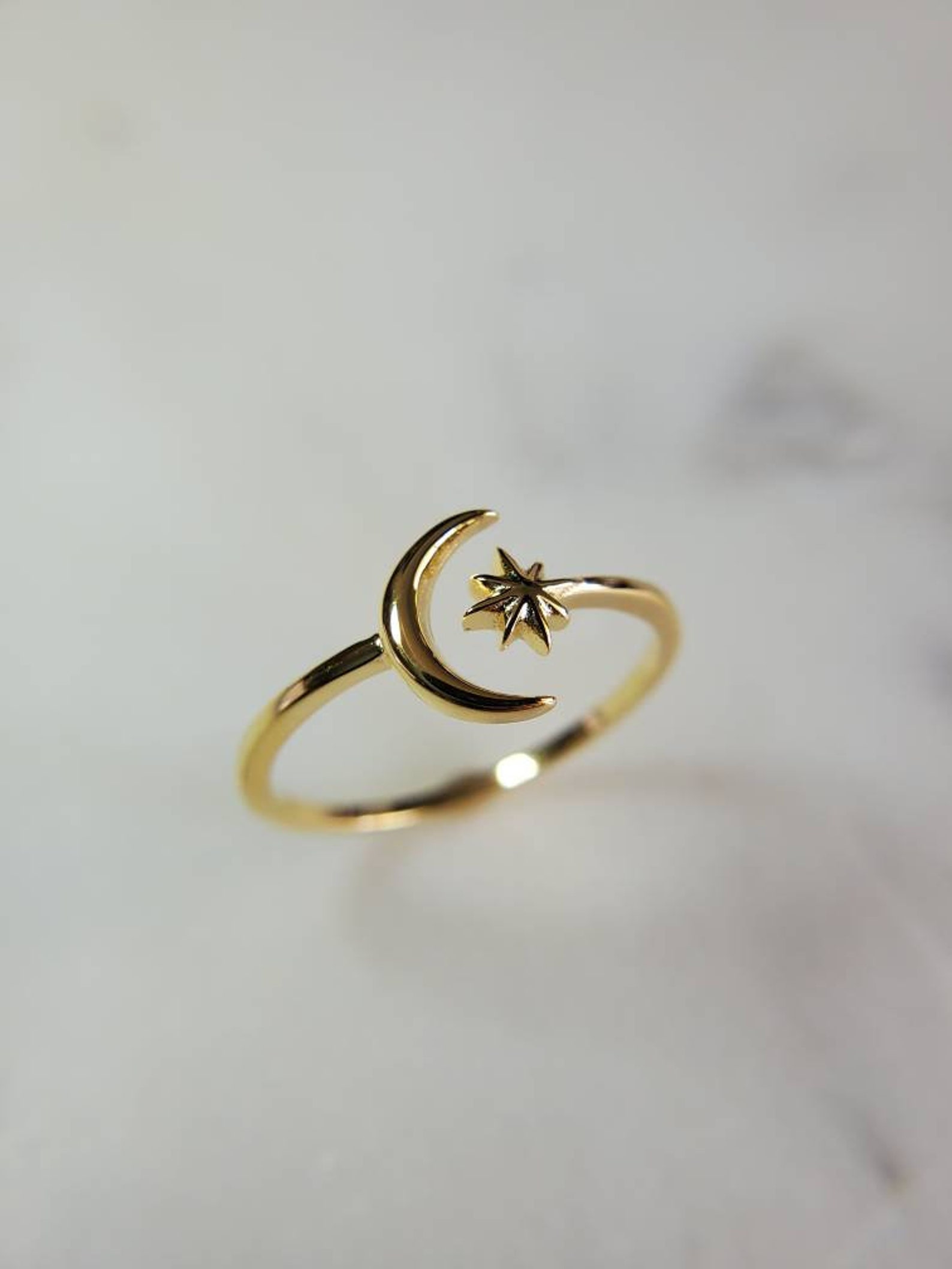 Thin Gold Moon Star Ring Crescent Moon Ring Sterling Silver - Etsy