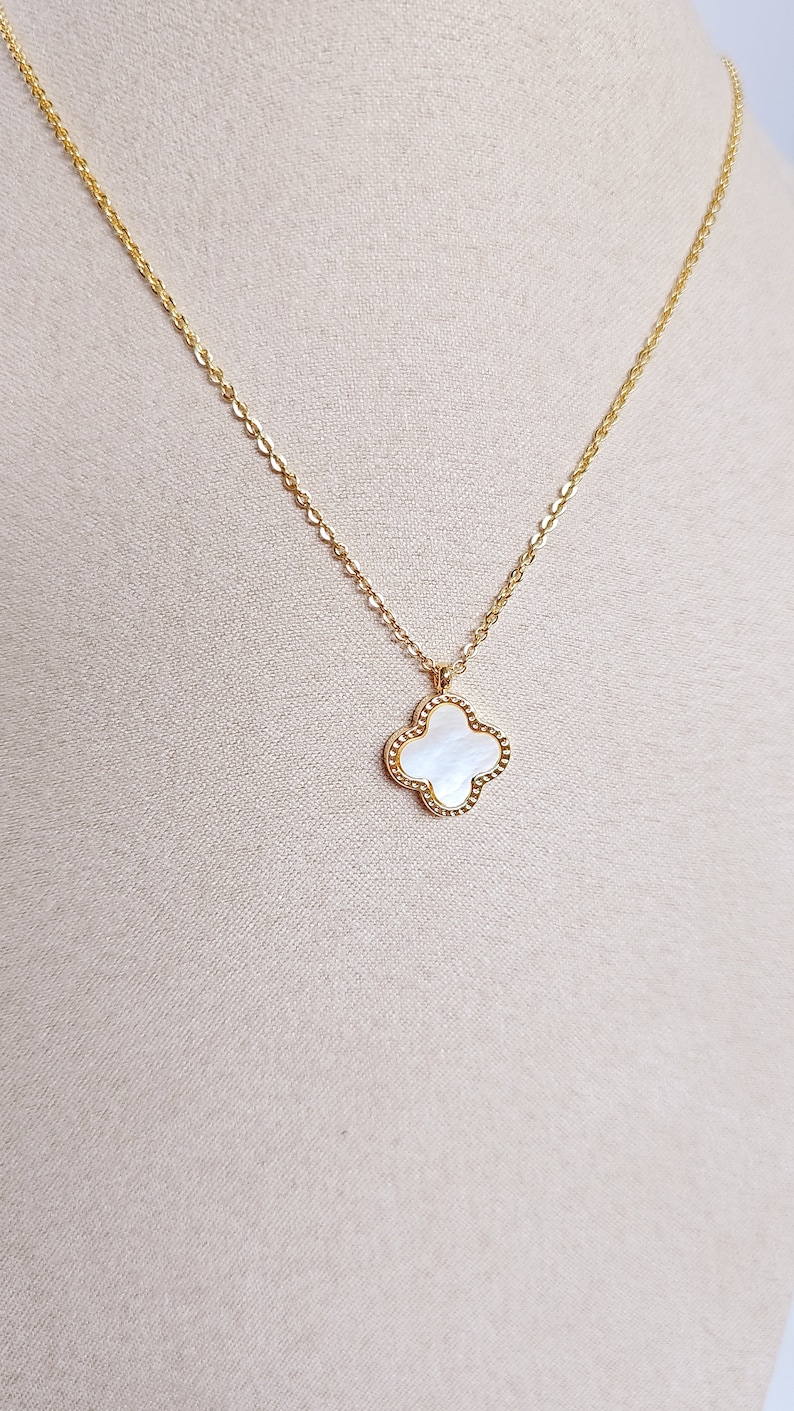 Mother of Pearl and Black Clover Gold Necklace, Reversable Pendant, Gold Chain with Clover Pendant, Four Leaf Quatrefoil Pendant, Gift Ideas image 5