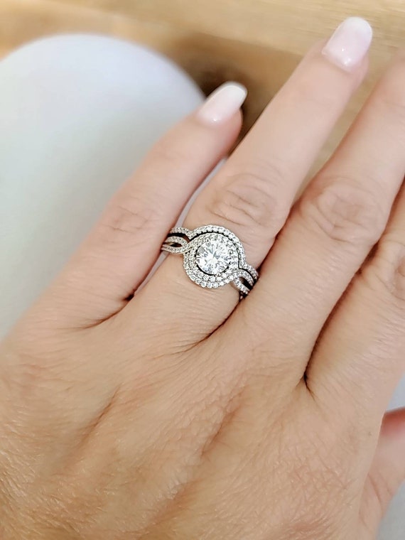 Halo Engagement Ring Sterling Silver Halo Ring Bridal Engagement