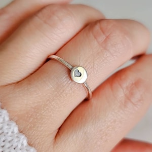 Dainty Heart Ring, Thin Heart Sterling Silver Women Ring, 925 Minimalist Band, Simple Girls Ring