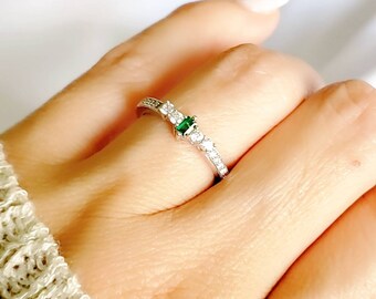 Emerald Ring, Sterling Silver Emerald Ring, Dainty Emerald Ring, May Birthstone, Promise, Anniversary, Engagement Band, size 3 to 12