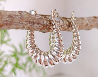 Sterling Silver Croissant Oval Hoops, Lightweight Hoops, 925 Stamped Earrings, Hoops for Women