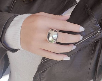 Round Dome Ring, Sterling Silver Women Ring, Light Large Eelctroform Dome Ring, Sexy Ring, Statement Jewelry, 925 Silver, Art Deco Design