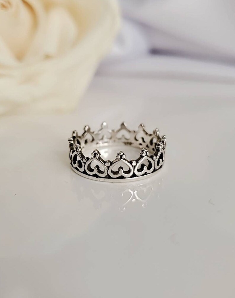 Crown Heart Ring Sterling Silver Women Ring Princess Ring Etsy