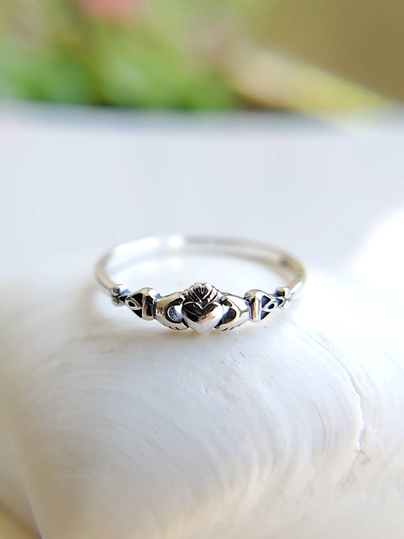 Claddagh Ring, Tiny Celtic Irish Claddagh Ring, Thin Ring, Sterling Silver Women Ring, Love Friendship Ring, Dainty Ring, Minimalist Ring image 4