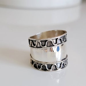 Sterling Silver Band Concave Bali Ring Wide Band Ring, Statement Thumb Band, Boho Ring, 925 Silver, size 6 to 12 image 3