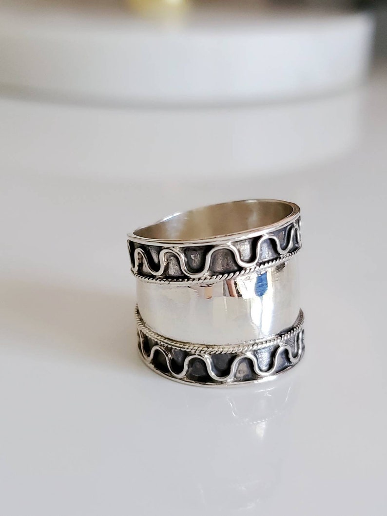 Sterling Silver Band Concave Bali Ring Wide Band Ring, Statement Thumb Band, Boho Ring, 925 Silver, size 6 to 12 image 3