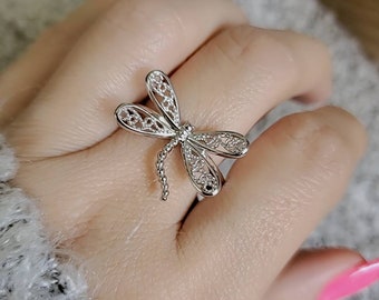 Dragonfly Ring, Sterling Silver Women Ring, 925 Statement Ring, Large Ring, Tarnish Free, size 3, 4,5, 6, 7, 8, 9, 10, 11