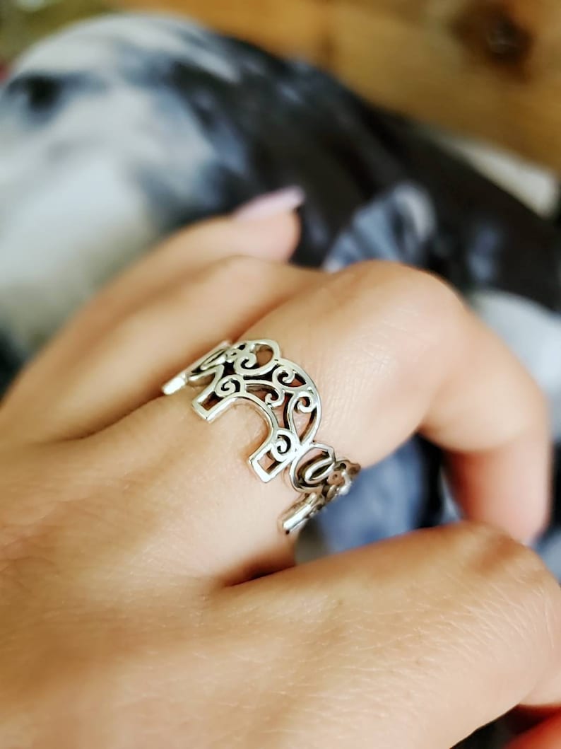 Elephant Ring Sterling Silver Ring Bold Filigree Thumb Wide Band, Statement Ring, Bali Ring, Bohemian Mandala Ring image 3