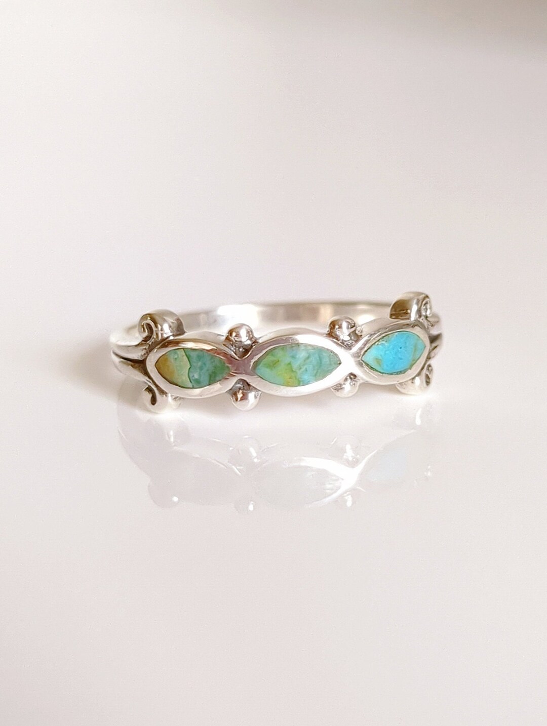 Turquoise Sterling Silver Ring, Sterling Silver Women Ring, Beaded Ring ...