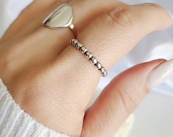 Beaded Band, Silver Ring, 925 Stamped, Simple Stackable Ring, Bead Stack Band, Thumb Ring, Beaded Ring, Sizes 3-13