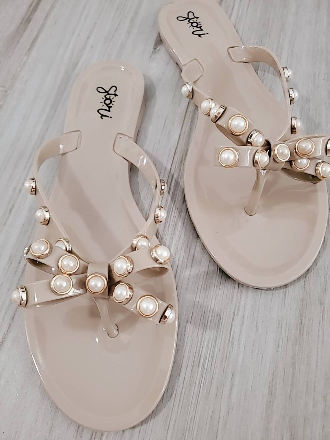 Pearl Jelly Sandals Studded Women's Thongs Bow Etsy