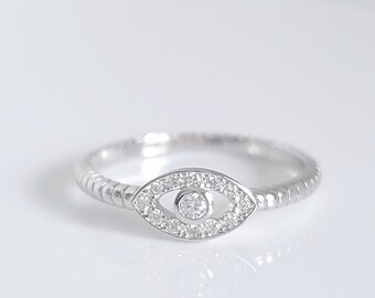 Women's Sterling Silver Eye Ring, Spiritual, Evil eye Protection Stack Ring, Non Tarnish