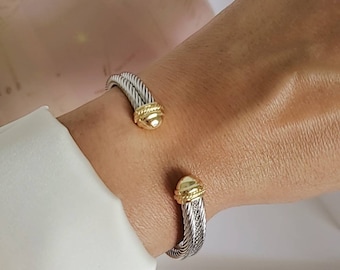 Classy Dome Cuff Bracelet, Women's Open Cuff Bracelet, 18K Gold filled cable bracelet, Silver bangle, Stack bracelet, Statement Bracelet