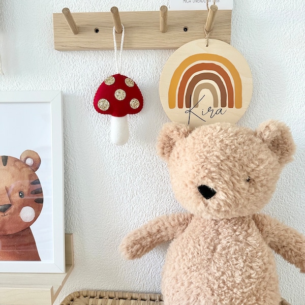 Children's room decoration, deco pendant, mushroom with glitter, red color