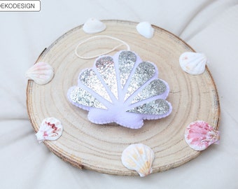Children's room decoration, decorative pendant, shell with glitter, purple color