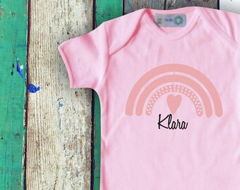 Baby body "Rainbow with desired name" baby body short sleeve